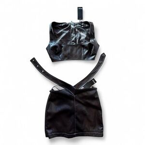 Nasty Gal Faux Leather Square Neck Bralet and Wrap Waistband Mini Skirt (Size 2)